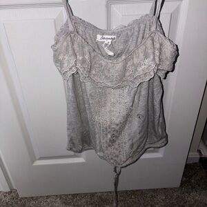 Aeropostale Silver Ruffled Tie Front Camisole
